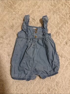 Carter's Light Blue Chambray Ruffle Strap Romper